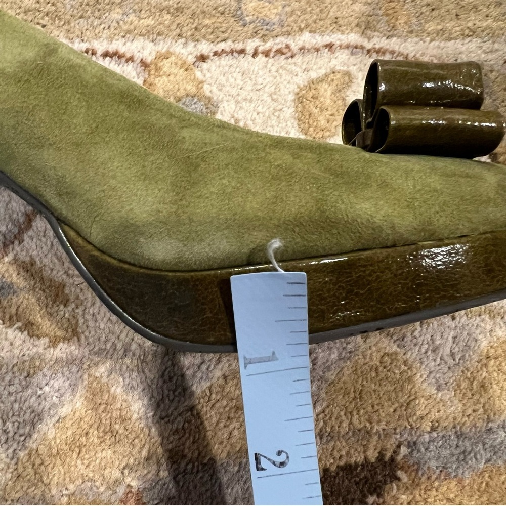 Anthropologie Miss Albright Nature Double Bow Green Heels - Picture 7 of 8